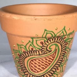 Tidal Cool Earthy Henna Design Hand Painted Terra Cotta Pots Henna Art And Decor