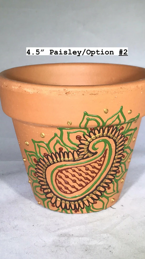 Tidal Cool Earthy Henna Design Hand Painted Terra Cotta Pots Henna Art And Decor