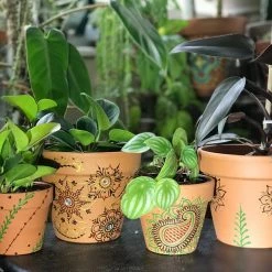 Tidal Cool Earthy Henna Design Hand Painted Terra Cotta Pots Henna Art And Decor