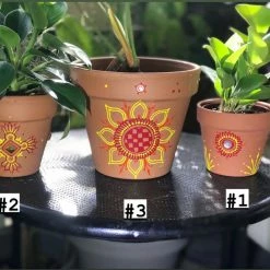 Tidal Cool Henna Art And Decor Sunny Henna Design Hand Painted Terra Cotta Pots