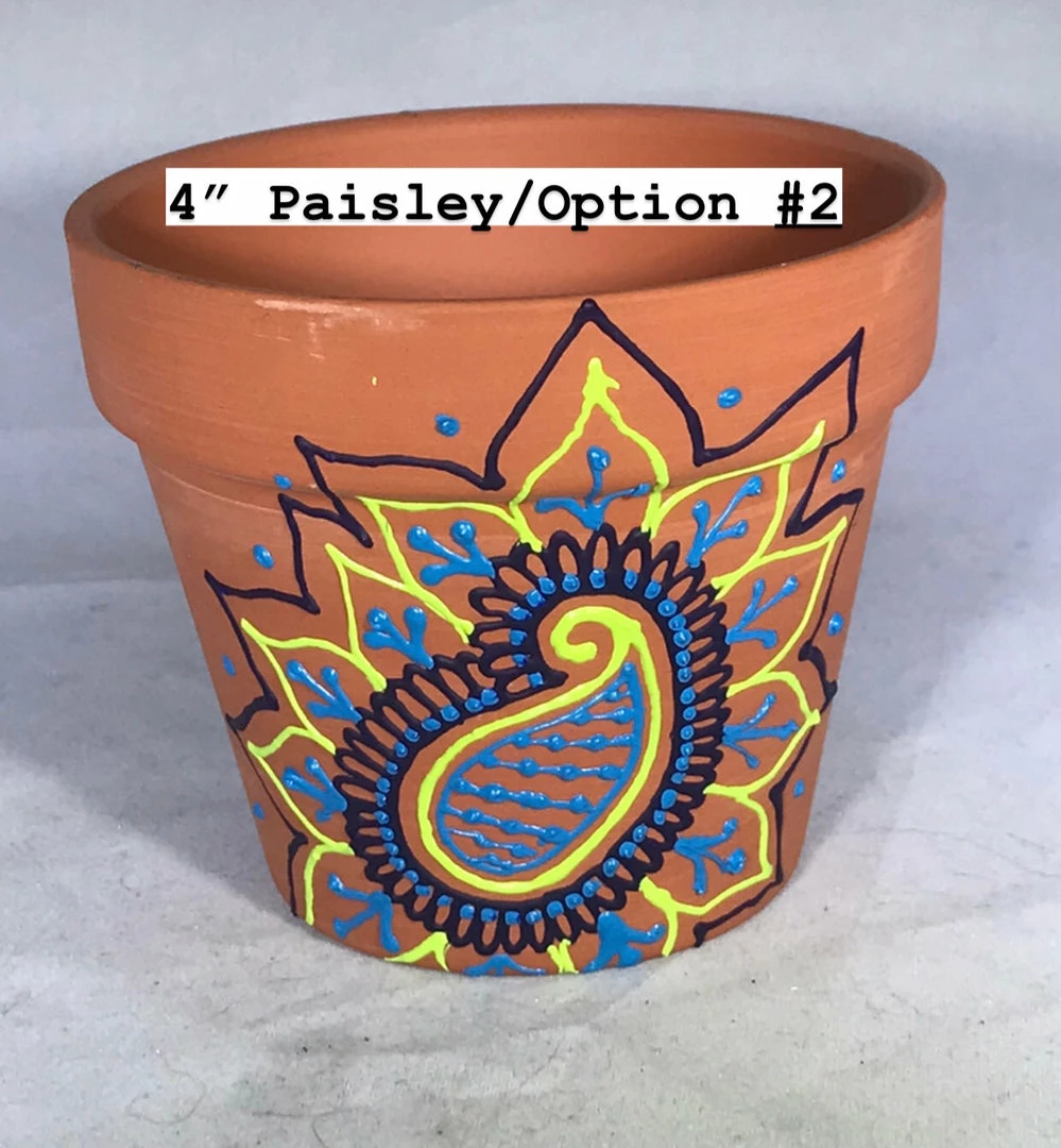 Tidal Cool Blue And Green Handpainted Henna Terra Cotta Pots Henna Art And Decor