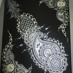 Tidal Cool Black, Silver And White Acrylic On Canvas Henna Painting