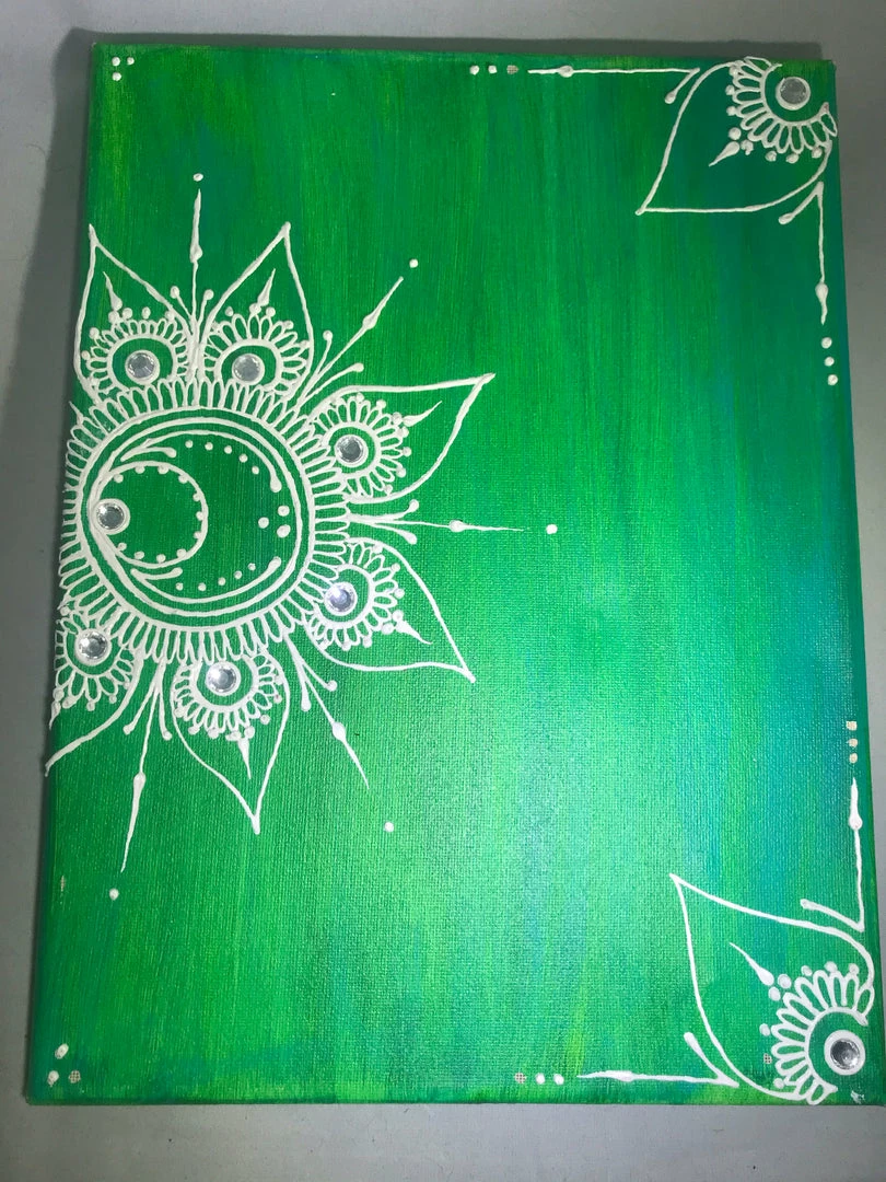 Tidal Cool Green And White Acrylic On Canvas Henna Painting Henna Art And Decor