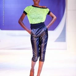 Tidal Cool Off Shoulder Slouch Shirt In Lemon Lace With Black Cuffs Tops And Ponchos