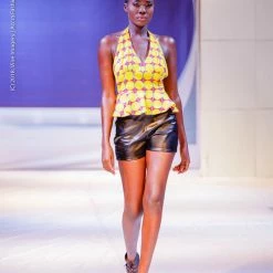 Tidal Cool Flirty Ankara Halter Top With Peplum Made From Yellow Polka Dot African Wax Block Cotton From Ghana