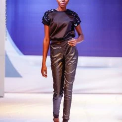 Tidal Cool Tops And Ponchos Black Iridescent Sequin And Knit Pullover Crewneck